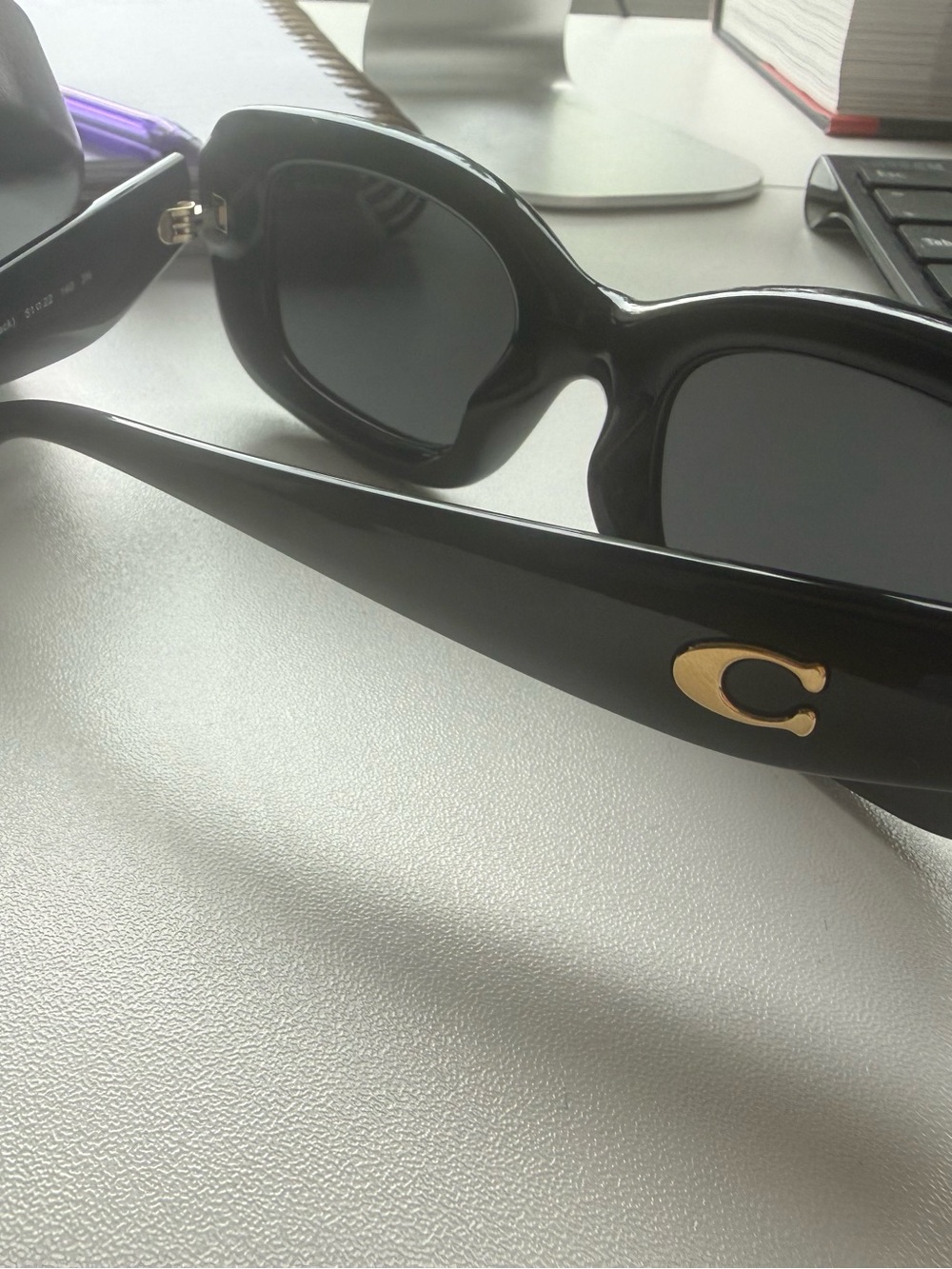 Coach Black Sunglasses with Gold C Logo Accent
